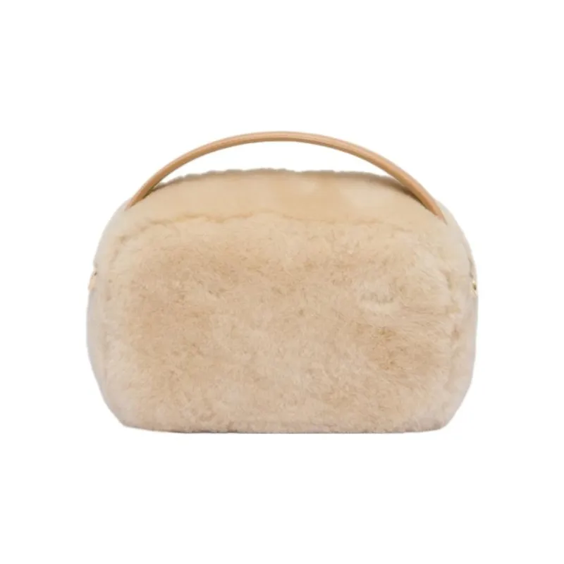 PRADA Shearling Shoulder Bag Crossbody Bag Handbag Mini Women's Natural Color Multicolor Umber-2