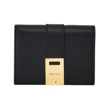 FERRAGAMO GANCINI Smooth Calf Leather Wallet Regular Women's Black & Pink