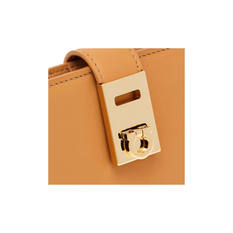 FERRAGAMO GANCINI Smooth Calf Leather Wallet Regular Women's Light Camel-5