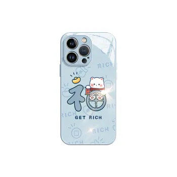 Lingtao Cartoon Phone Cases Apple 15promax/iPhone14plus/13pro/12/11 Glass Bear Blessing