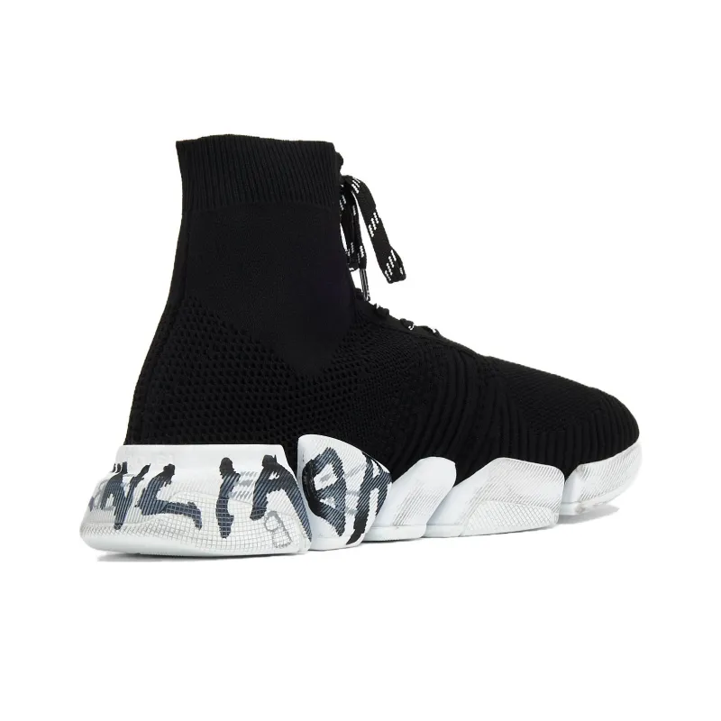 Balenciaga Speed 2.0 Lace Up Sneakers 'Black Recycled Knit And White Sole Unit'-4