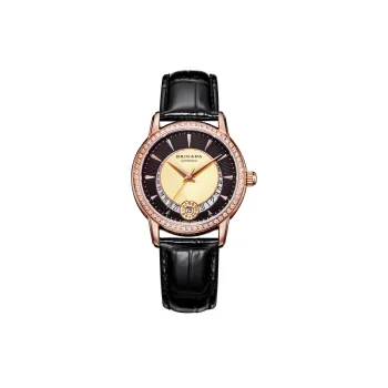 BRIGADA Mechanical Movement Genuine Leather Strap Watch Women's Watch Black Dial
