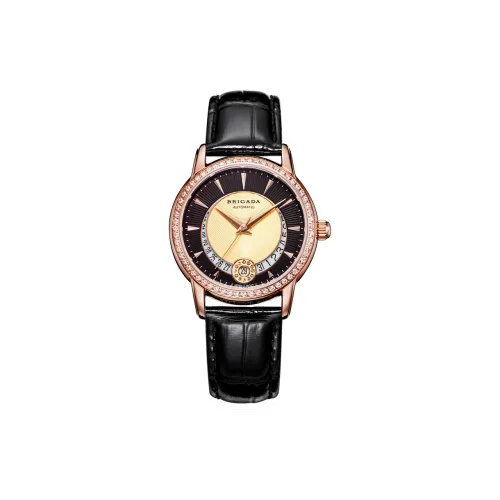 BRIGADA Mechanical Movement Genuine Leather Strap Watch Women's Watch Black Dial