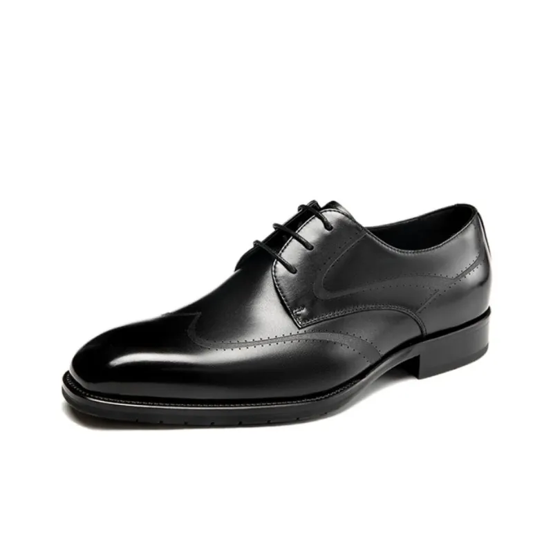 AOKANG Dress Shoes Men Low Top Black/Black Blue-1