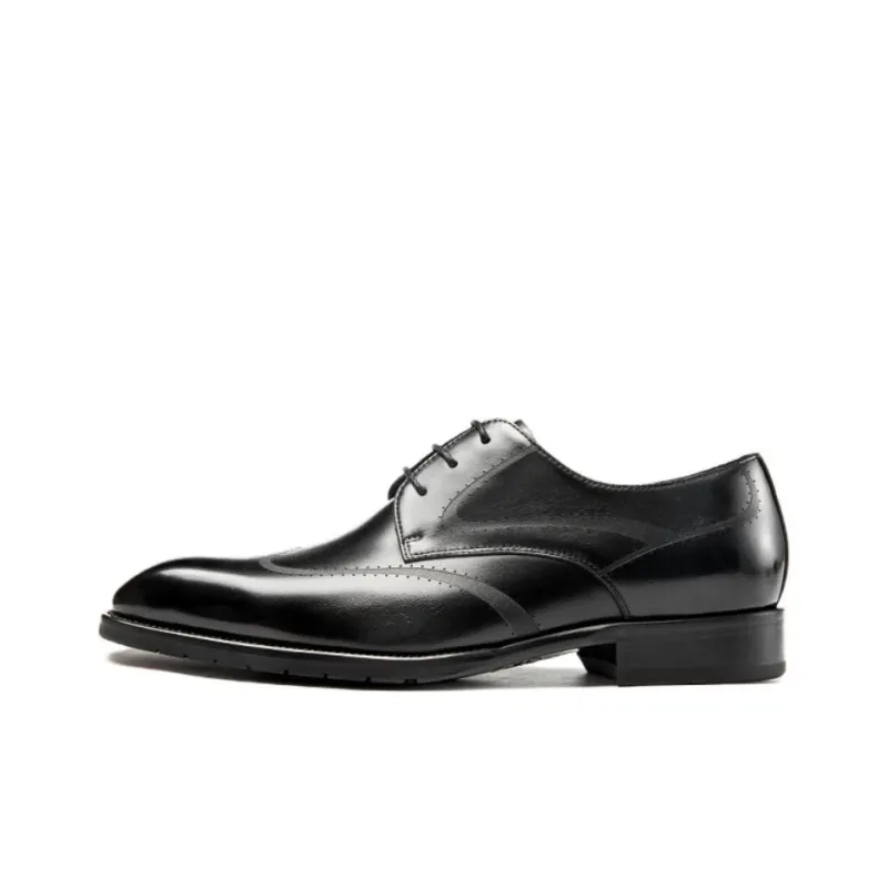 AOKANG Dress Shoes Men Low Top Black/Black Blue-0