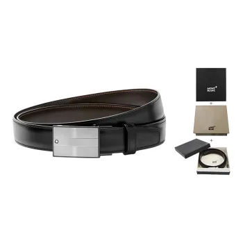 MONTBLANC Business Double-Sided Design Smooth Buckle Leather Belts Men's Black/Brown Width: 3cm