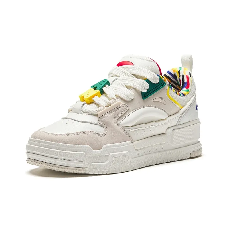 Anta Microsugar Puffy Anti Slip And Wear Resistant Breathable Low Top Skateboard Shoes Women's White Gray-1