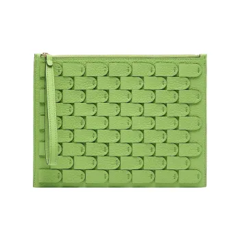 Delvau Pin Taurillon Soft Grain Cow Leather Clutch Small Size Women's Aloe Vera Green