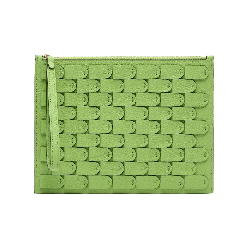 Delvau Pin Taurillon Soft Grain Cow Leather Clutch Small Size Women's Aloe Vera Green-0