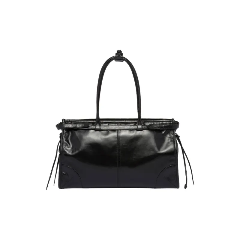 PRADA Leather Handbag Shoulder Bag Large Size Women's Black-2