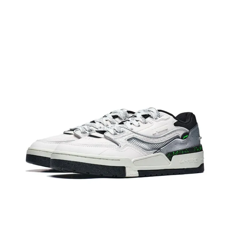 LiNing 001 BTC Cushioning Wear Resistant Low Top Skateboard Shoes Men's Mist White-2