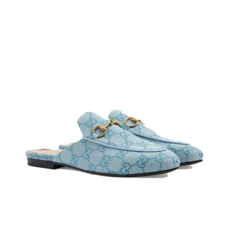 GUCCI Princetown Wrap toe Slippers Women's Blue-2