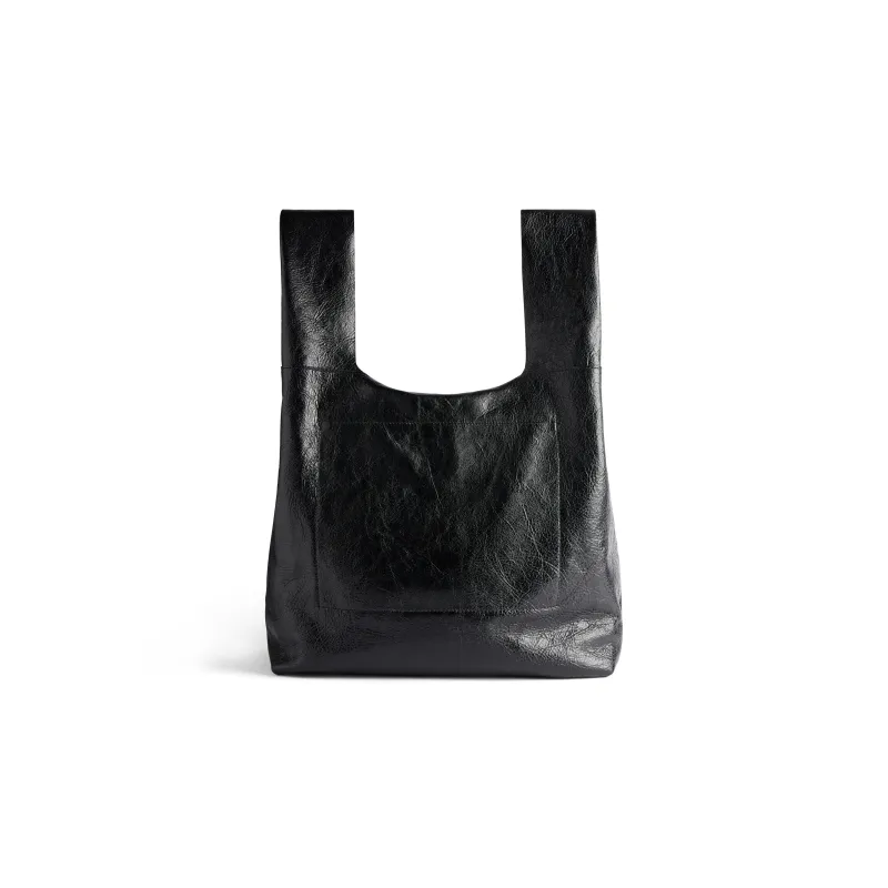 Balenciaga Le Cagole Fine Grained Sheepskin Handbag Shopping Bag Men's Black-3
