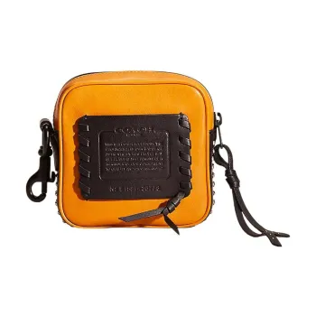 COACH Pouch Calfskin Coin Purse Clutch Women's Amber With Black Accents