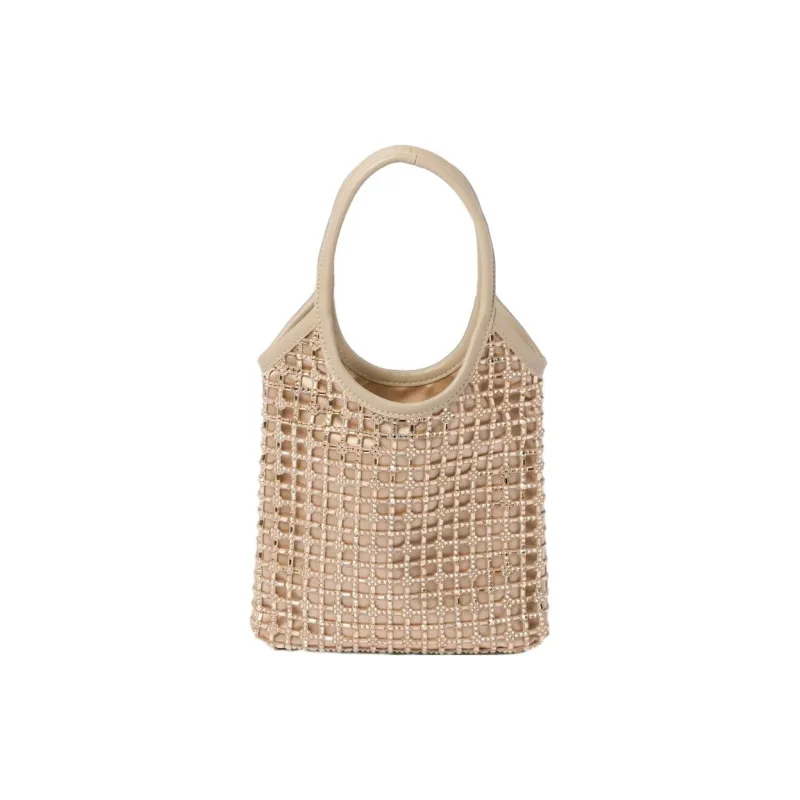 MIU MIU Synthetic Crystal Patchwork Satin Handbag Women's Sand Beige Yellow-2