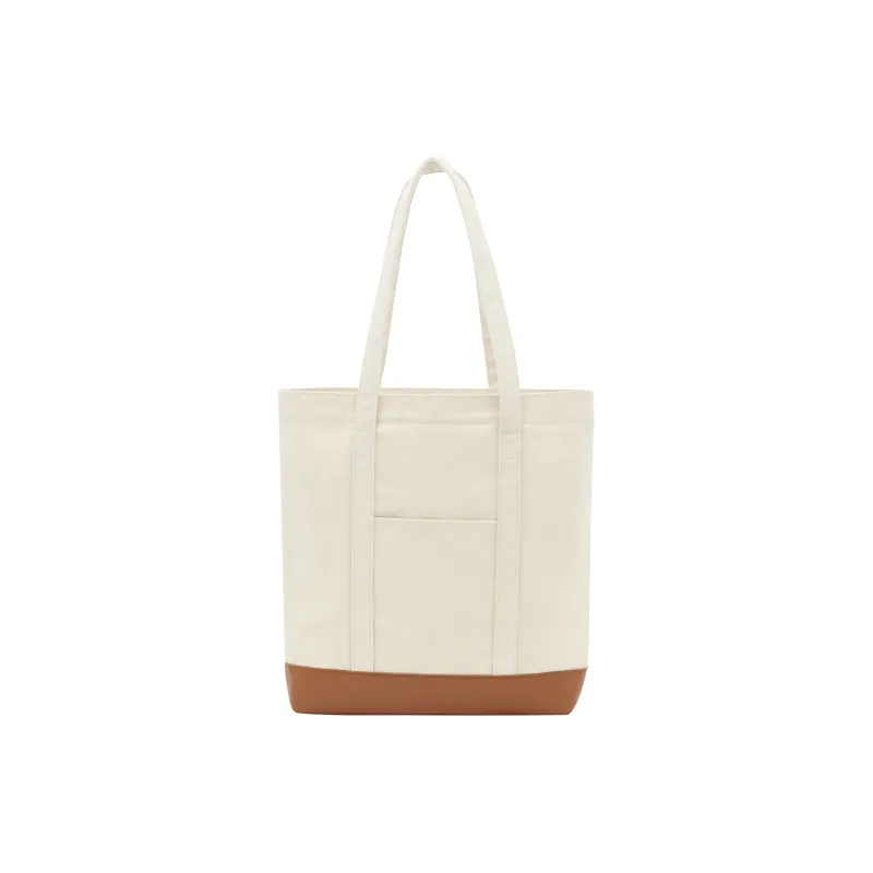 Lee Canvas+PU Tote Shoulder Bag, Canvas Bag, Shopping Bag Regular Women's Milk Tea & Coffee-1