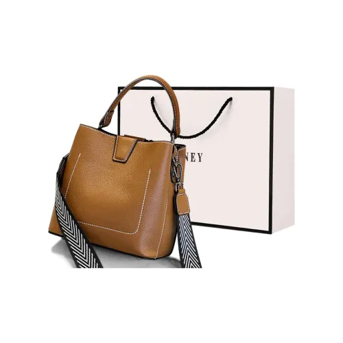 VINEY Cow Leather Handbag, Hand Bag, Shoulder Bag, Bucket Bag Medium Size Women's Caramel