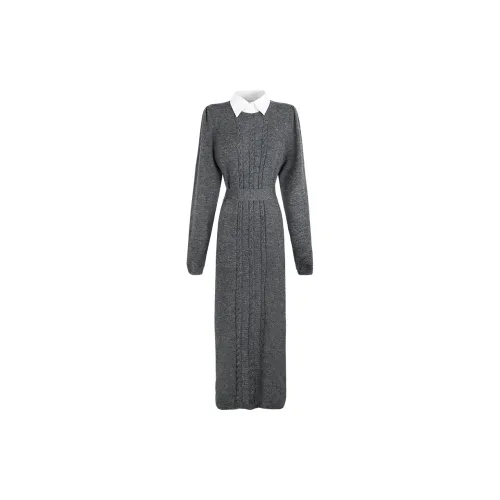 BSEVENI Long-Sleeved Dresses Women's Cloud Smoke Gray