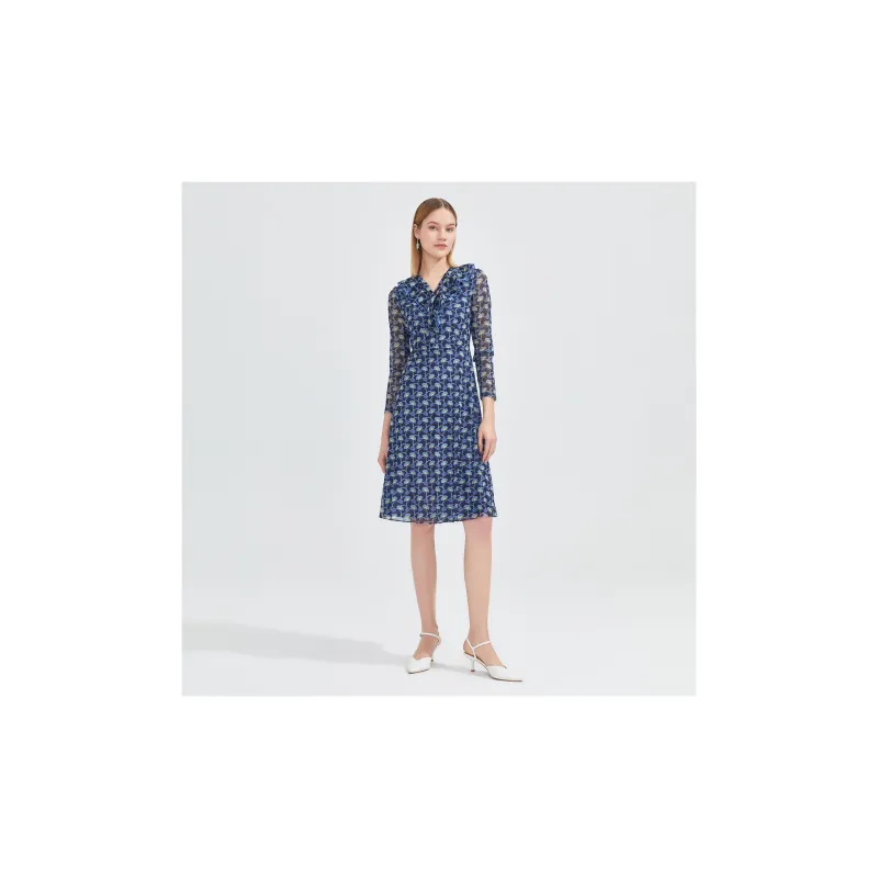 JZ. ANNAKRO Long Sleeved Dresses Women's Flower Lake Blue-2