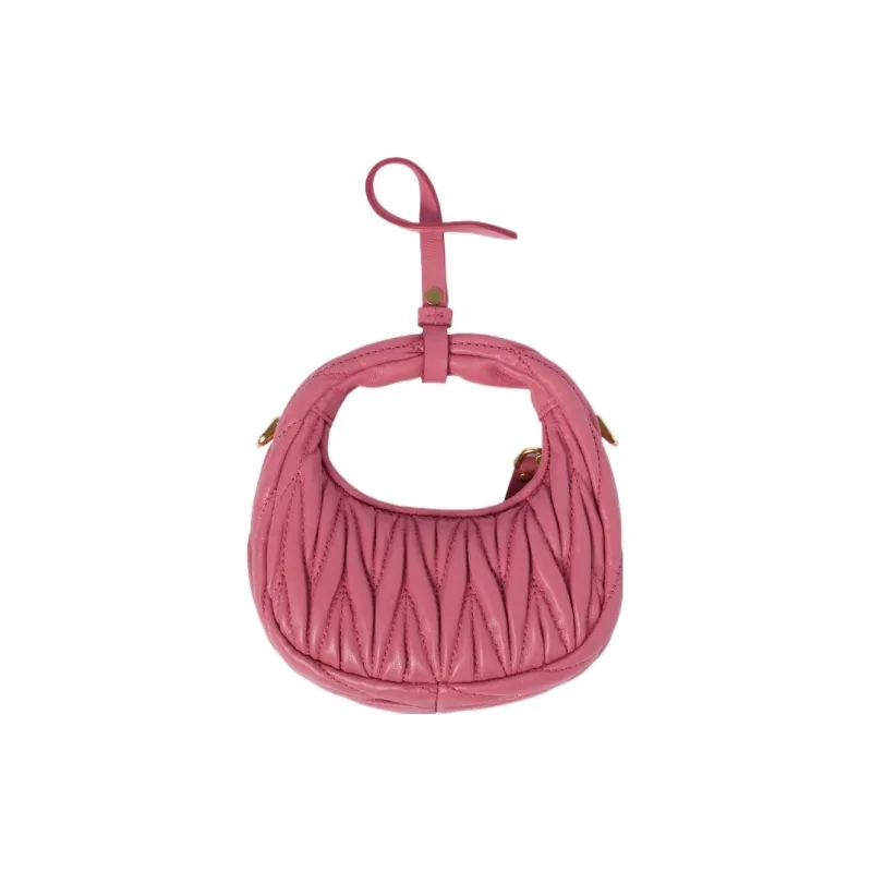 MIU MIU Wander Series Soft Sheep Leather HOBO Handbag, Shoulder Bag, Crossbody Handbag Extra Mini Women's Begonia Pink-2