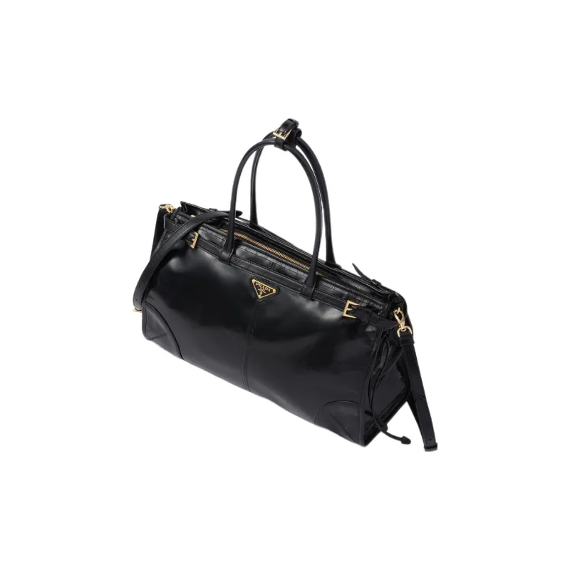 PRADA Leather Handbag Shoulder Bag Large Size Women's Black-1