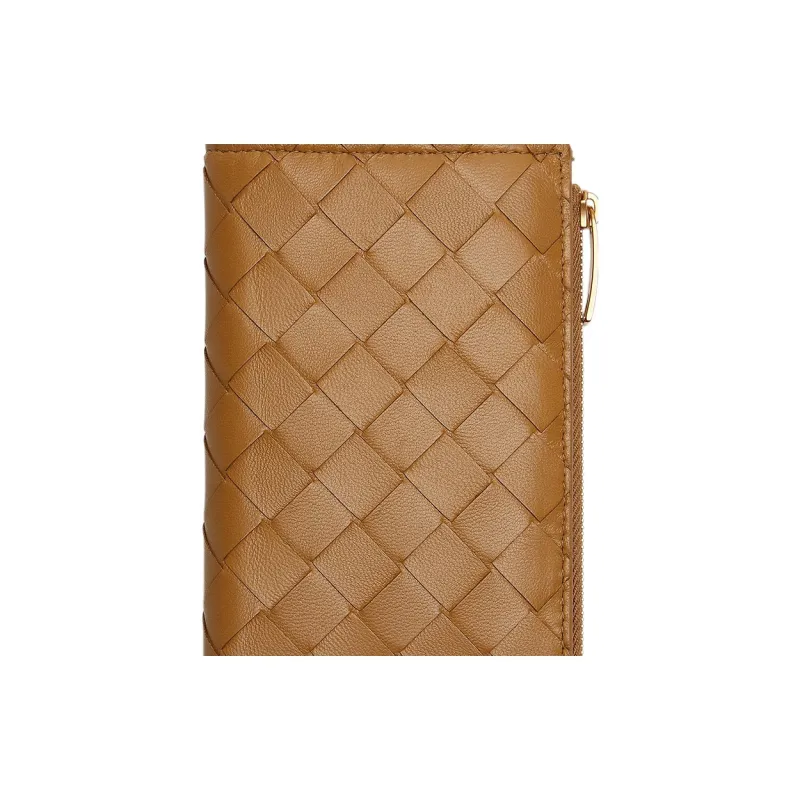 Bottega Veneta Sheepskin Cow Leather Patchwork Wallet Medium Size Women's Brown-2