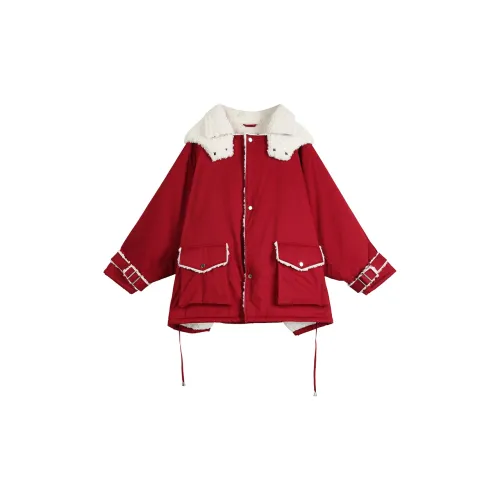 ELF SACK Puffer Jackets Women's Jam Red Color