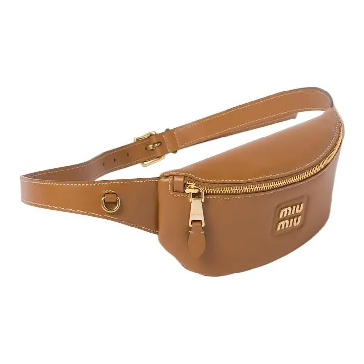 MIU MIU Leather Fanny Pack Women's Caramel Brown-1