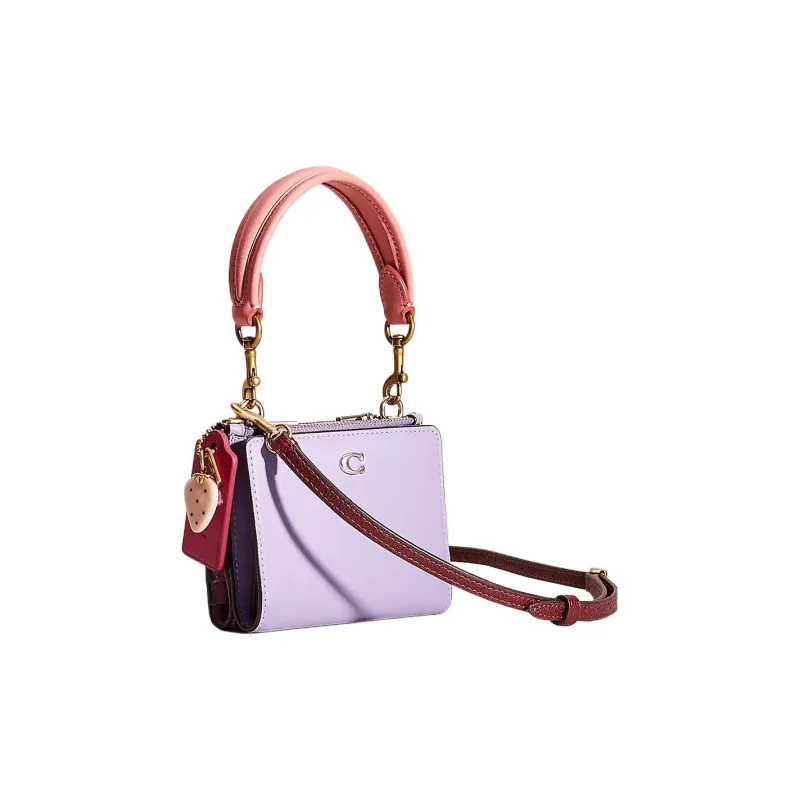 COACH Refined Calfskin Handbag, Shoulder Bag, Wallet Mini Women's White Pewter & Orchid Purple-1