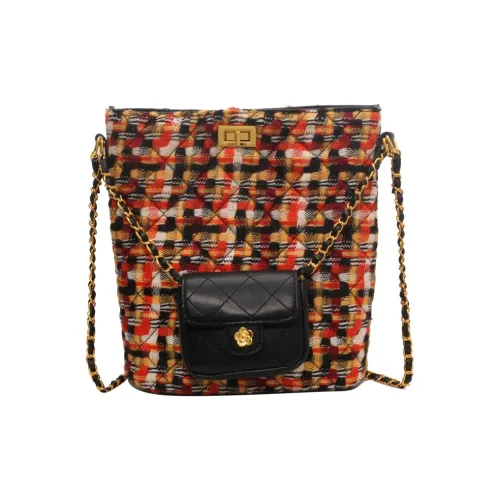 NOMK PU Woolen Crossbody Bag, Shoulder Bag Medium Size Women's Red/Black/Gray