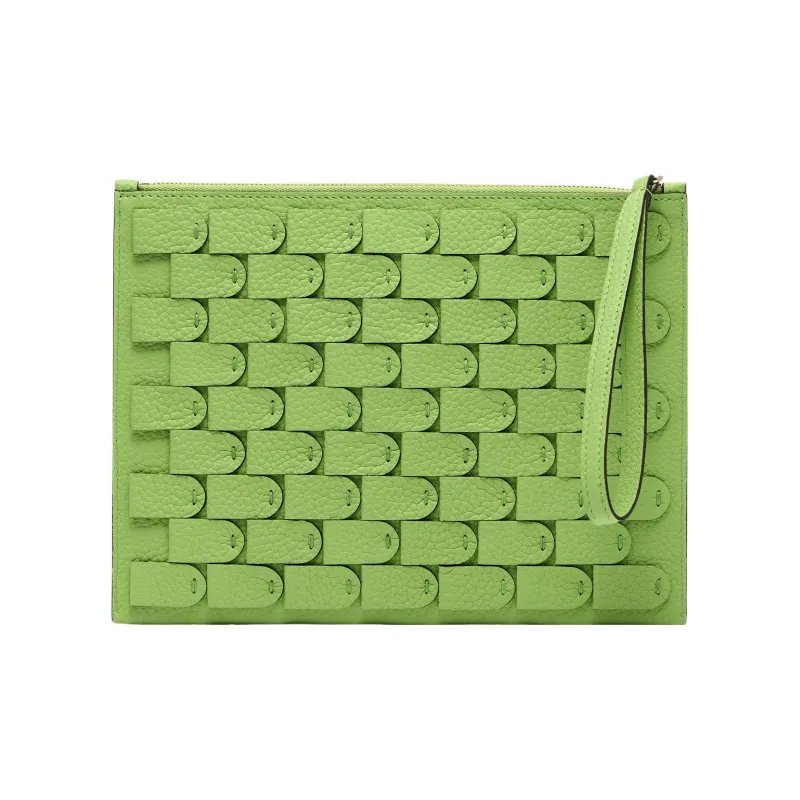 Delvau Pin Taurillon Soft Grain Cow Leather Clutch Small Size Women's Aloe Vera Green-1