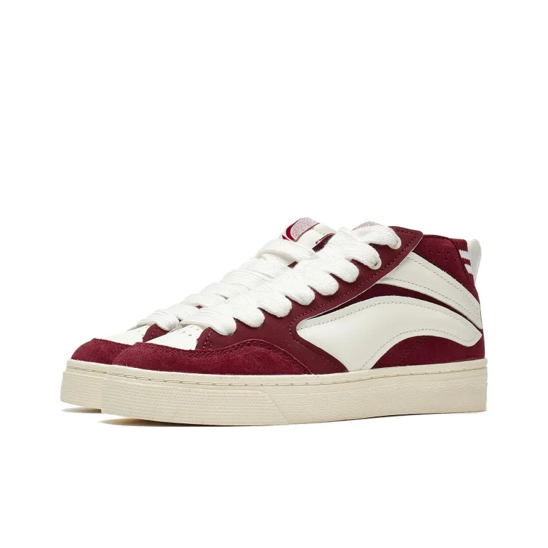 LiNing Wave 180 Vntg Anti-Slip Wear-Resistant Mid-Top Skateboard Shoes Women's Red White-2