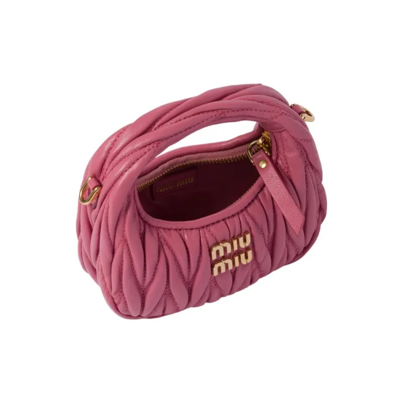 MIU MIU Wander Series Soft Sheep Leather HOBO Handbag, Shoulder Bag, Crossbody Handbag Extra Mini Women's Begonia Pink-3