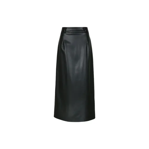 Wen Shan Leather Long Skirts Women's Black Long Skirts