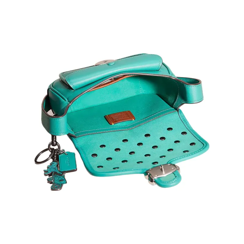 COACH Tabby Glove Tanning Messenger Bag Shoulder Bag Crossbody Bag Small Size Women's Silver & Bright Green-2