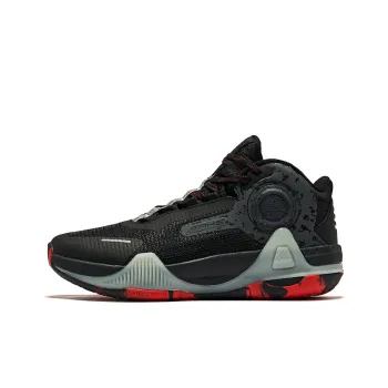 Erke Cushioning Support Wear Resistant Mid Top Basketball Shoes Men's Black Red