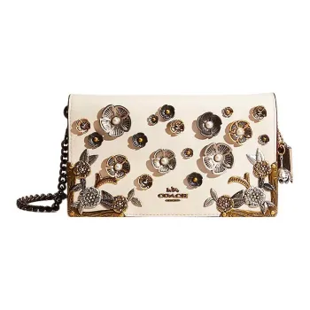 COACH Callie Glove Tanned Leather One Shoulder Clutch Small Size Women's Chalk White
