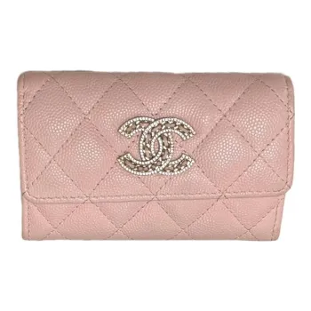 CHANEL Cow Leather Coin Purse, Card Holder Women's Pink