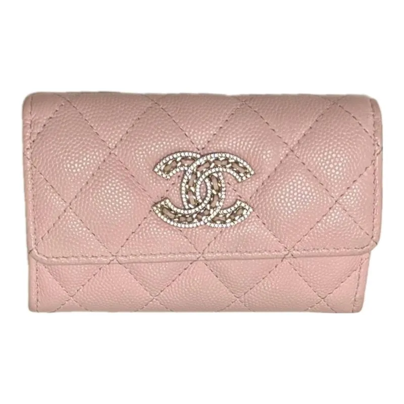 CHANEL Cow Leather Coin Purse, Card Holder Women's Pink-0