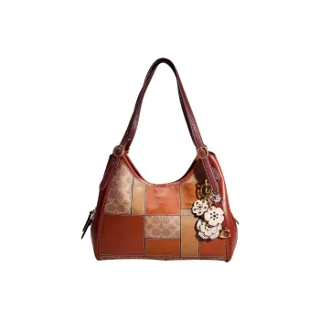 COACH Lori Canvas With Calfskin Hobo Bag Handbag Shoulder Bag Women's Brass & Brown & Rusty