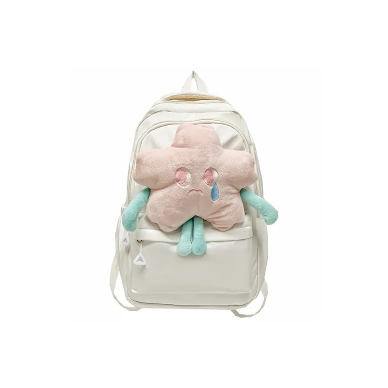 PINK·LAND Nylon Backpack Medium Size Women's White/Pink/Green/Yellow-0