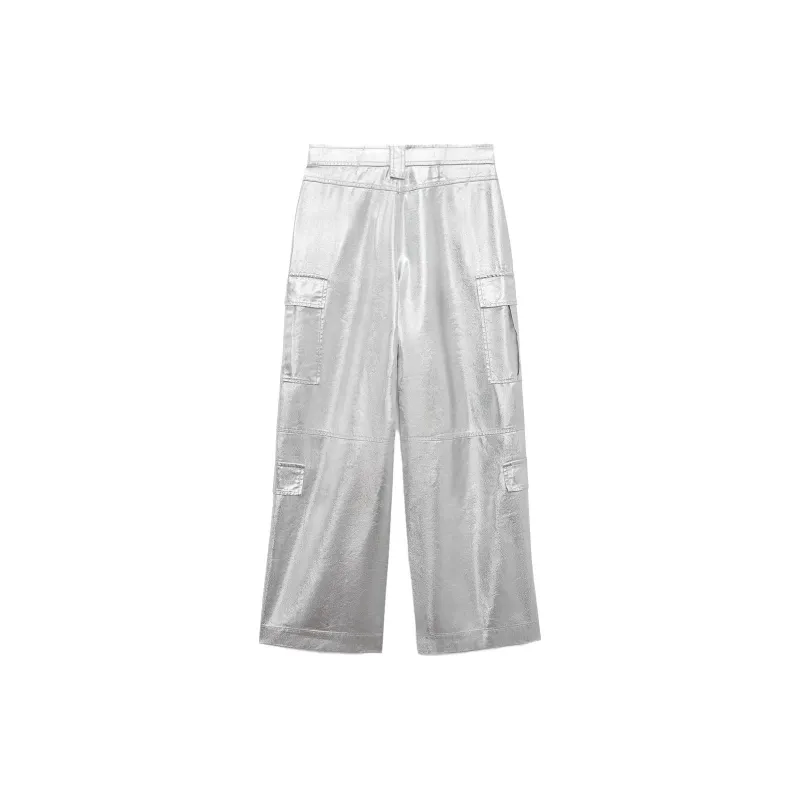 ZARA Cargo Pants Women's Silver-1
