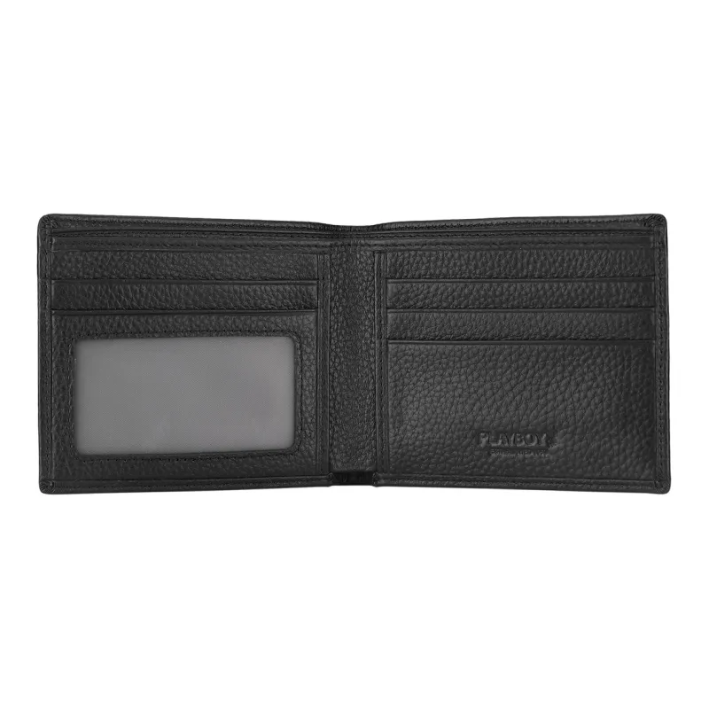 Playboy Top Grain Cow Leather Wallet Men's Black-3