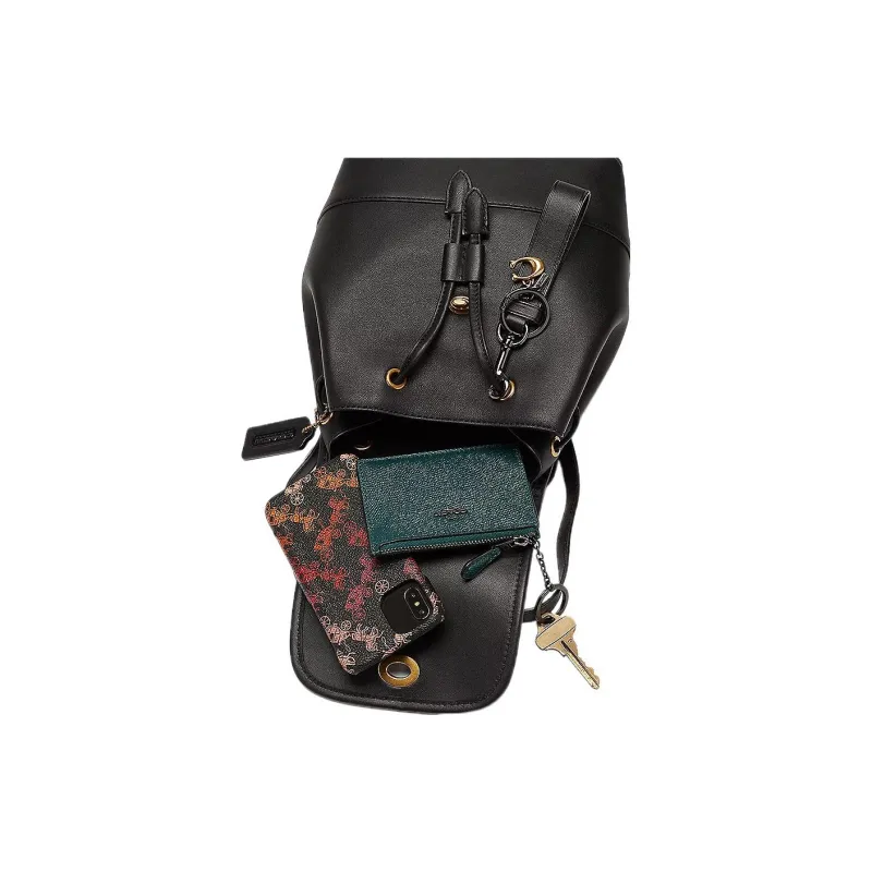 COACH Turnlock Leather Backpack Small Size Women's Black-3