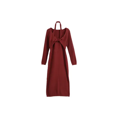 Olrain Long-Sleeved Dresses Women's Red