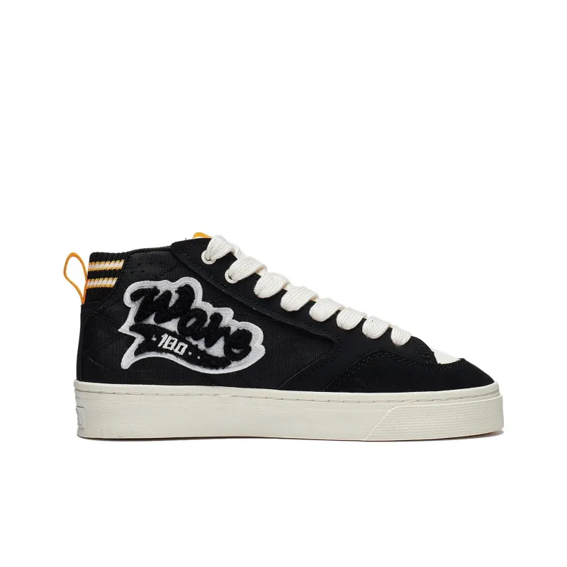 LiNing Wave 180 VNTG Slip Resistant Mid Top Skateboard Shoes Men's Black Beige White-1