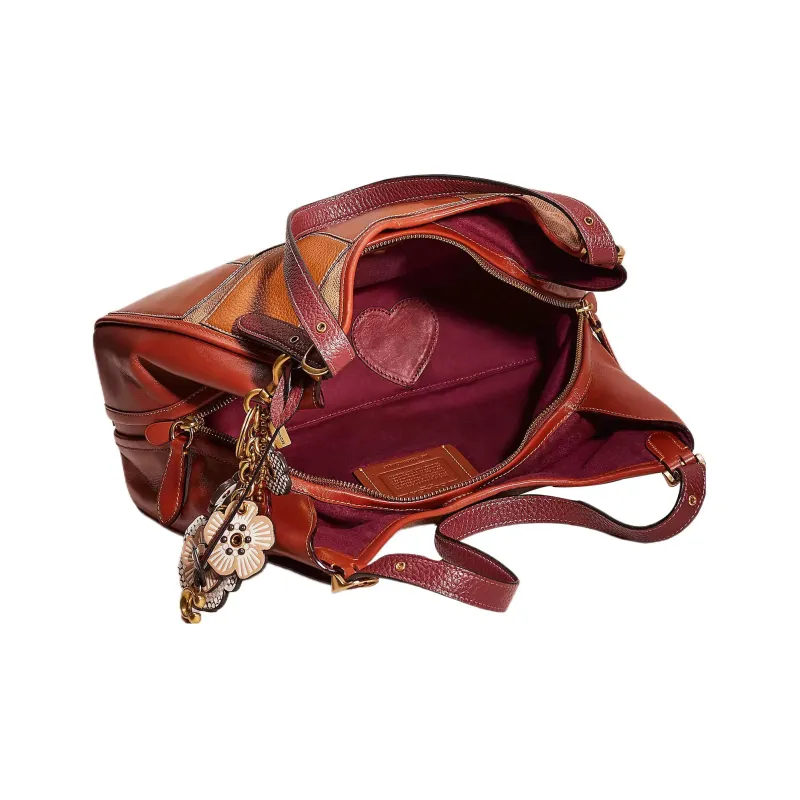 COACH Lori Canvas With Calfskin Hobo Bag Handbag Shoulder Bag Women's Brass & Brown & Rusty-2