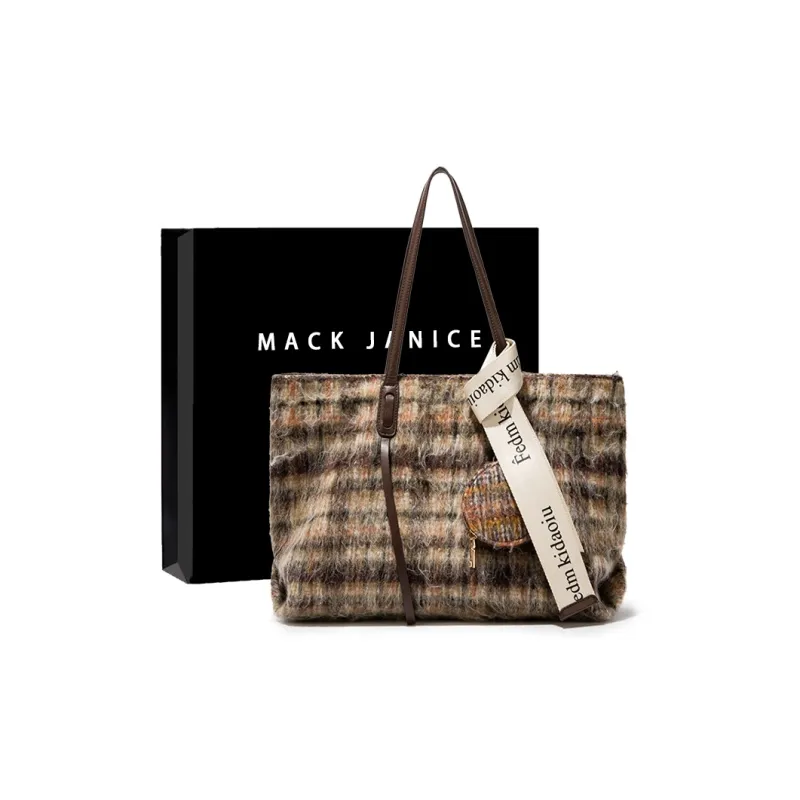 MACKJANICE Polyurethane Tote Shoulder Bag Women's Black White Plaid-7