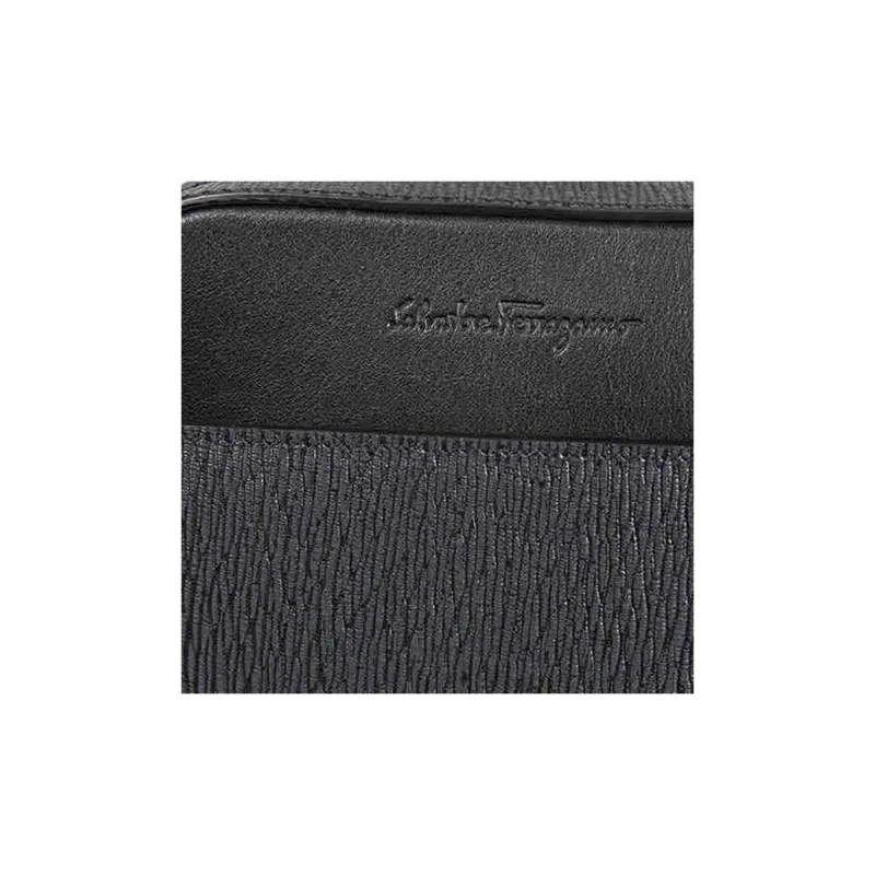 FERRAGAMO Leather Cell Phone Pouch, Shoulder Bag, Crossbody Bag Men's Black-6