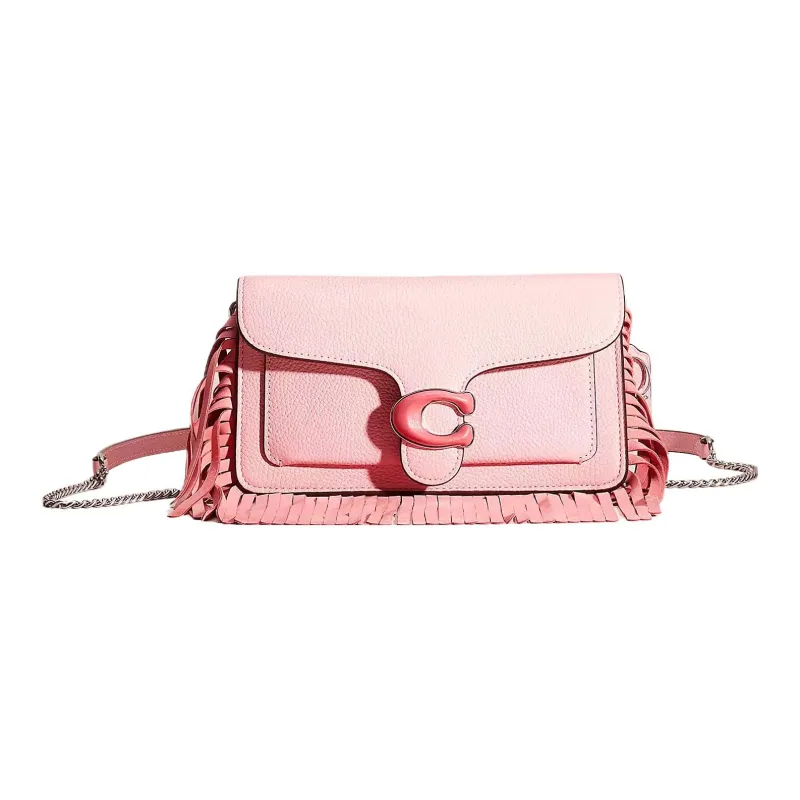 COACH Polished Pebble Leather One Shoulder Crossbody Clutch Trumpets Women's Silver & Floral Pink-0